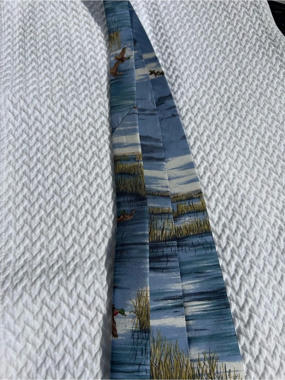 Lands' End Blue Duck Marsh Scene Silk Tie